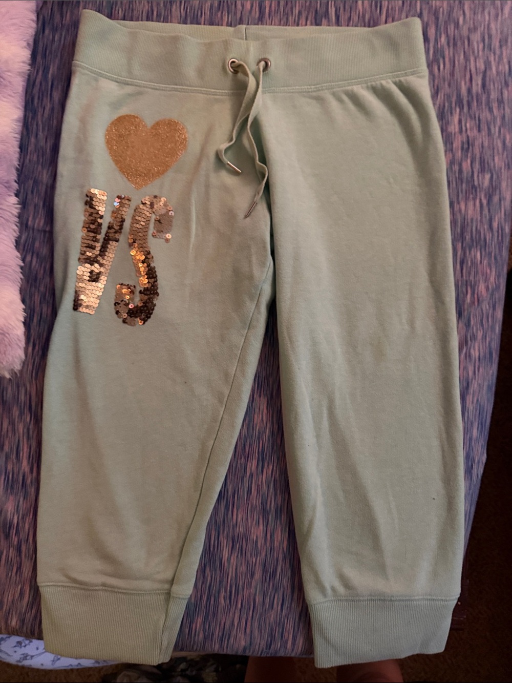 Victoria's Secret Mint Green Sequin 'VS' Capri Joggers